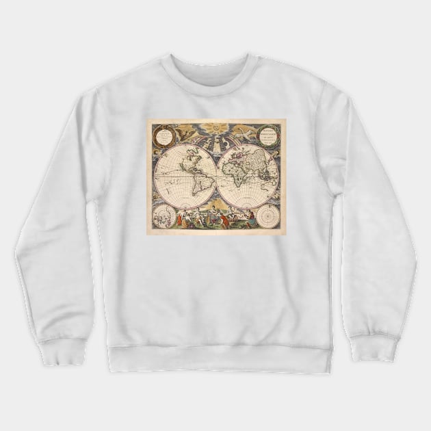 Vintage Map of The World (1672) Crewneck Sweatshirt by Bravuramedia